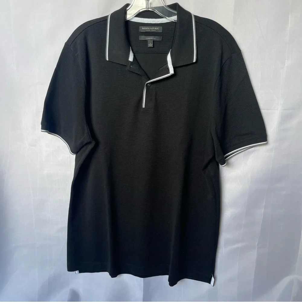 Banana Republic Luxury Touch Slim Fit Polo Black White Trim Size Large